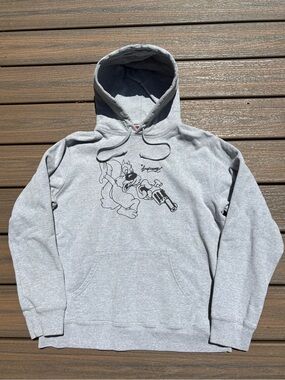 Lee Quinones Supreme Squirrel Hoodie Sweatshirt Gray Mens L Made in Canada SS18